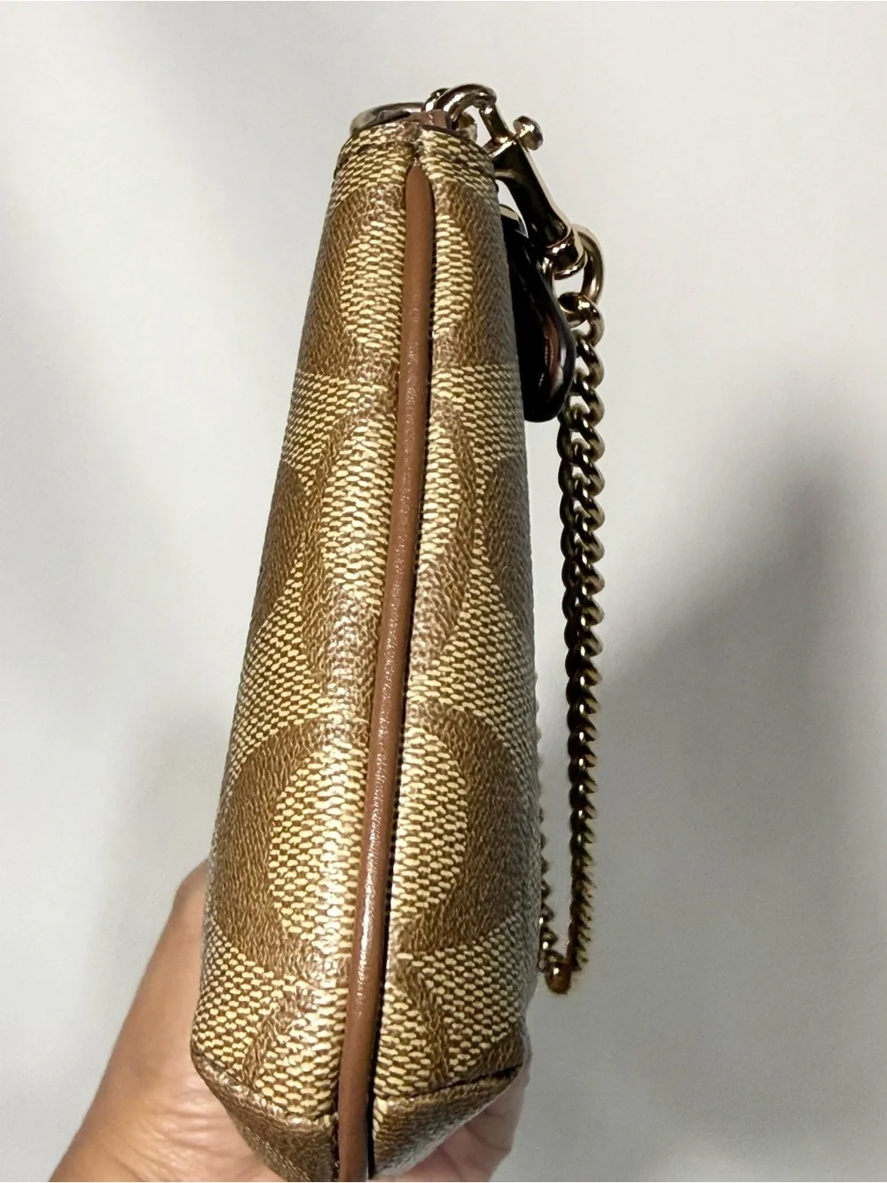 COACH Brown Signature Chain Wristlet Pouch